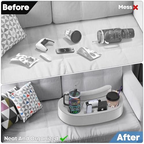 LVVIL Couch Cup Holder Pillow Tray with 6 Slots, Gaming Pillow Couch Cupholder Tray with Armrest Cushion, Couch Caddy & Buddy with Drink, Controller, Remote, Phone Holder, Gaming Snack Holder - Image 5