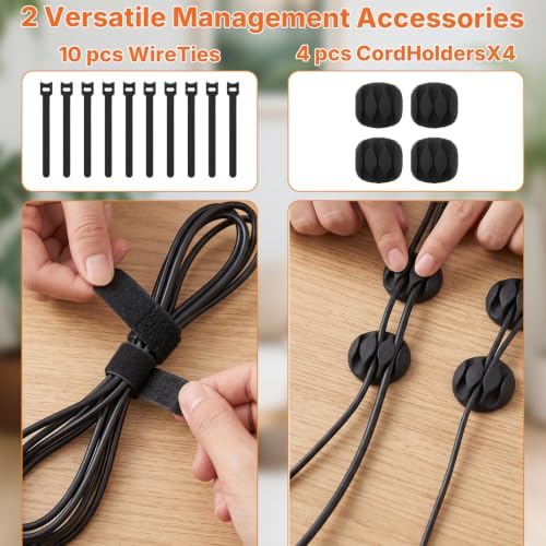 Under Desk Cable Management Tray, 15-25in Retractable Metal Cord Organizer Rack, No Drill Desk Tray with Clamp, Anti-Slip Pads Cable Tray for Home, Office, Gaming, Standing Desks - Image 7