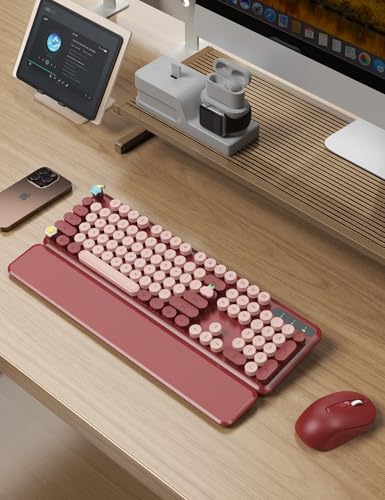Wireless Keyboard and Mouse Combo, Cute Typewriter, Magnetic Wrist Rest - Image 2