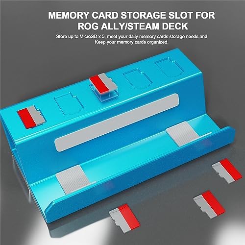 Desktop Bracket Holder for Rog Ally for Steam Deck Aluminum Alloy Stand Base Game Console Stand Playstand Mount with 5 Card Storage Slot Design (Blue) - Image 3