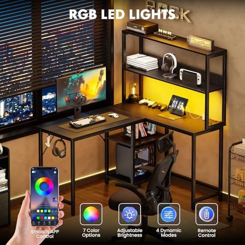 DUMOS L Shaped Desk, Gaming Desk, Power Outlet, 43 Inch - Image 4