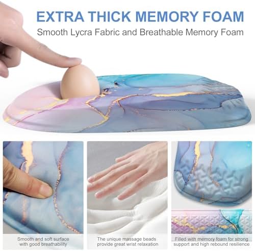 Mouse Pad with Wrist Rest, Comfortable Memory Foam Wrist Rest for Computer Keyboard, Ergonomic Mouse Pad Set for Easy Typing & Pain Relief - Blue Pink - Image 3