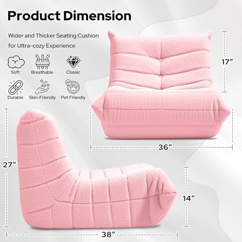 HABUTWAY Bean Bag Chairs Fireside Lazy Floor Sofa,Single,Pink | Soft Teddy Fleece Bean Bag Sofa with High-Resilience Foam Filling，Beanbag for Living Room, Bedroom, Office - Image 2
