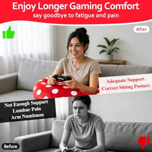 Ergonomic U-Shaped Gaming & Lap Pillow for Crocheting - Cute Polka Dot Crochet Pillow with Elbow & Arm Support, Lap Desk Pillows for Reading, Playing or Crocheting, Suitable for Adults - Red - Image 6