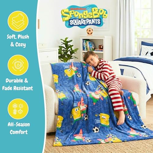 Franco Spongebob Squarepants Kids Sports Soccer Throw Blanket, 46 in x 60 in, Soft Cozy Decorative Blanket for Couch or Sporting Events, (Officially Licensed Product) - Image 3