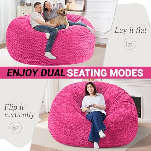 6FT Bean Bag Chair,Giant Bean Bag Chairs for Adults,Big Bean Bags with Memory Foam Filled, Large Beanbag Chairs with Chevron Plush Cover-Pink - Image 2