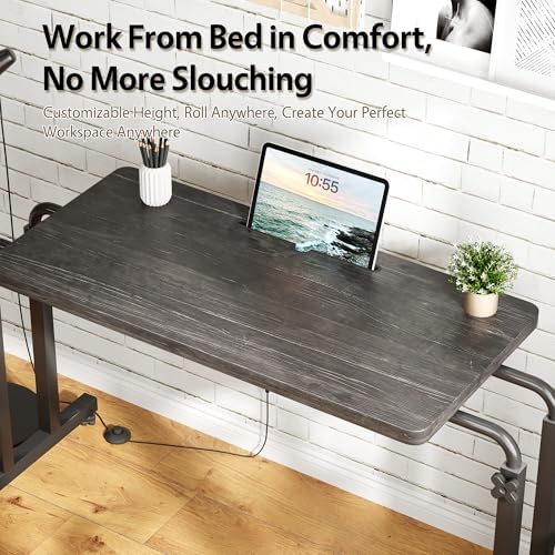 Overbed Table with Wheels, Height Adjustable Hospital Bed Table with Tablet Slot and Edge Stopper, Rolling Over Bed Desk for Recliner, Sofa, Single Bed, Laptop and Meals, Black - Image 6