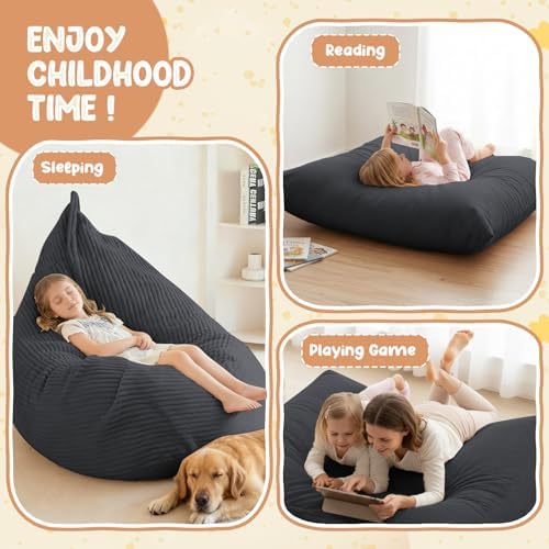 3 in 1 Kids Bean Bag Chair Bed – Foldable Bean Bag to Lounger | Floor Mattress, High-Density Foam Filling Bean Bag , Child Floor Sofa for Reading, Sleeping, Gaming & Relaxation,Drak Gray - Image 4