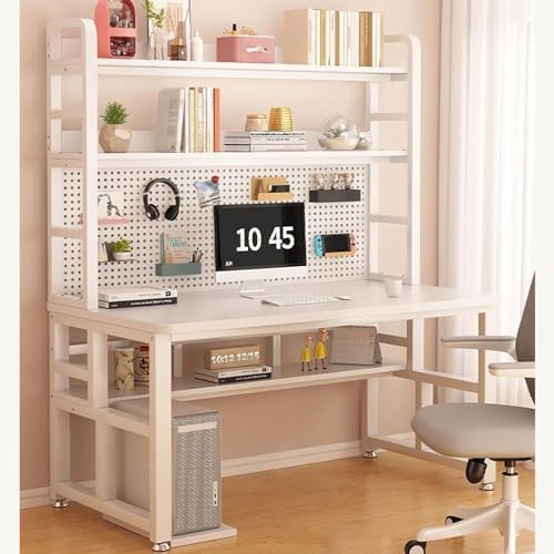 Pegboard Wall Organizer Panels.Modern Industrial Computer Desk with Storage Shelves & Pegboard - Stylish Home Office Workstation for Study, Writing, & Productivity - Space-Saving Design，（WHI by Unknown