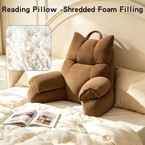 Reading Pillow for Bed with Arms, Back Support, Memory Foam（Brown，Large） - Image 3