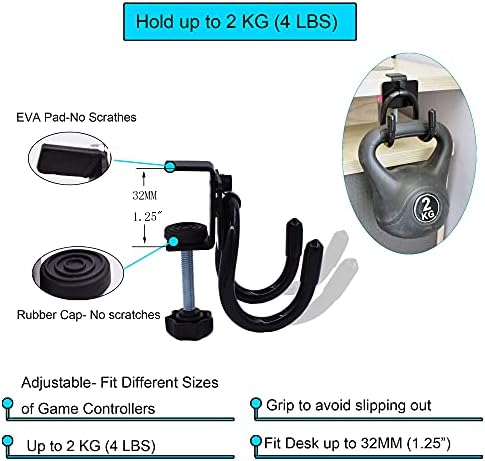 YYST Desk Mount Game Controller Holder Clamp On Hanger Holder Storage Rack for PS3/PS4/PS5/Xbox 360/Xbox One/S/X/Elite/Series S/Series X Controller, Pro Controller,etc-No Game Controller-Black - Image 3