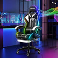 HOFFREE RGB Gaming Chair with Speakers Massage LED Lights Game Chair-White | Bluetooth Computer Gaming Chair with Footrest Video Game Chair for Adults Ergonomic High Back Gamer Chair with Lumbar Support by HOFFREEOfficial