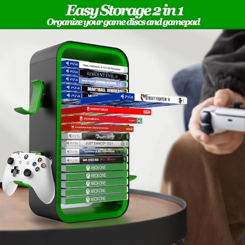 Game Storage Tower Compatible with PS5/ Xbox/Switch, Green - Image 3