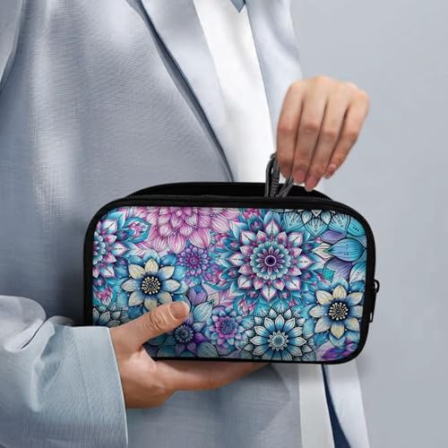 Purple Boho Flower Print Large Electronics Organizer, Travel Cord Organizer, Cable Storage Bag, Tech Accessories Case - Image 4