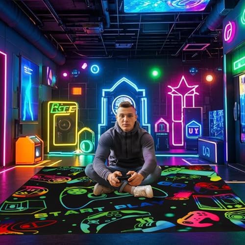 Colorful Video Game Carpet Rugs for Gamer Kids Boys Mens Room Bedroom Decor, Cool Gamepad Controller Area Rug Under Desk Table Chair Sofa, Washable Teens Bedside Floor Rug Mat 3'x5' - Image 4