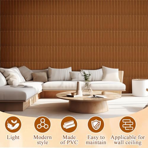 Nuanchu 32 Pcs 3D Wall Panels, 12"x12" PVC Fluted Tiles, Walnut - Image 5