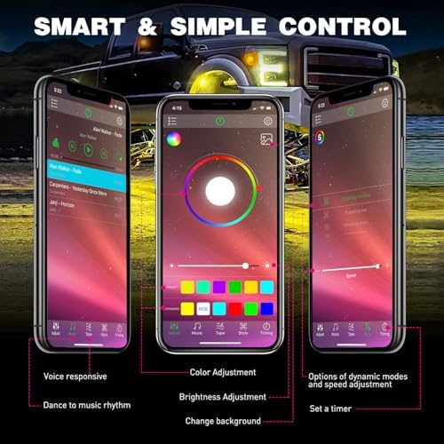 Nilight RGB LED Rock Lights Kit 8PCS Bluetooth App Control Multicolor - Image 5