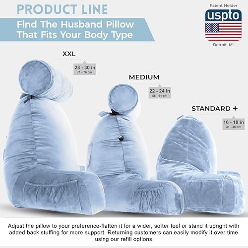 Husband Pillow XXL The Original for Adults - 30" Tall Backrest for Sitting Up in Bed - Firm Support Reading & Bed Rest Pillows for Adults, Neck Roll, Removable Cover - TV - Sky Blue - Image 4