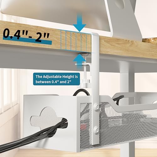 Under Desk Cable Management Tray No Drill, 13.38'' Metal Tray with Clamp for Wire Management, Litwaro Cord Organizer Home Office Damage to Standing Desk, White - Image 3