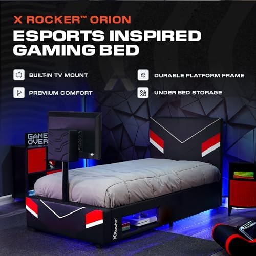X Rocker Orion Esports Twin Gaming Bed, with Rotating TV Mount, Black Faux Leather, Durable Frame and Padded Headboard, 82.28" x 41.34" x 42.52" - Image 3