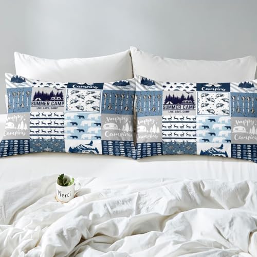 Rustic Modern Farmhouse Bed Sheets Full Teens Adult Camper Sheet Set Happy Camping Car Bedding Set for Kids Boys Girls Polar Bear Deer Animal Fitted Sheet with 2 Pillow Cases Room Decor Flat Sheet - Image 5