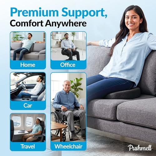 Premium Memory Foam Gel Seat Cushion for Tailbone, Coccyx, Back & Sciatica Pain Relief – Fits 17.5” x 14” Seats, Ergonomic Office & Desk Chair Cushions for Home, Car – Includes Bonus Extra Cover - Image 4
