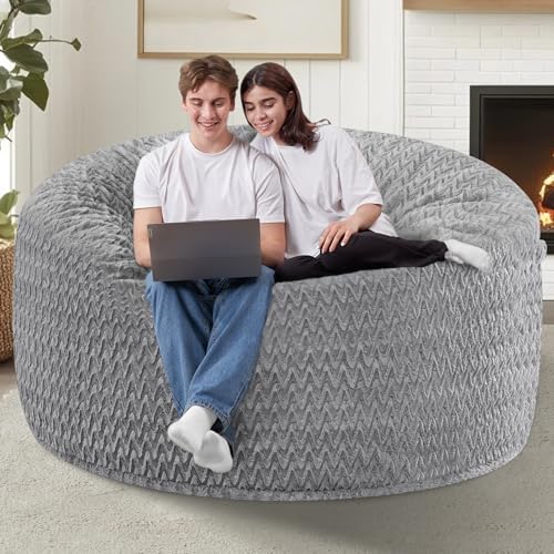 HABUTWAY 4FT Bean Bag Chair,Giant Bean Bag Chairs for Adults,Big Bean Bags with Memory Foam Filled, Large Beanbag Chairs with Chevron Plush Cover-Grey - Image 6