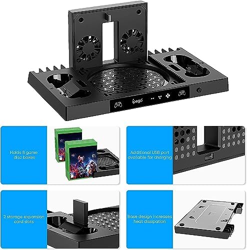 Sgelectronix Upgraded Vertical Cooling Stand for Xbox Series X with Controller Charger Station Dock, Dual Suction Cooler Fan System Stand Accessories with 8 Game Storage Organizer, Headset Hanger - Image 6