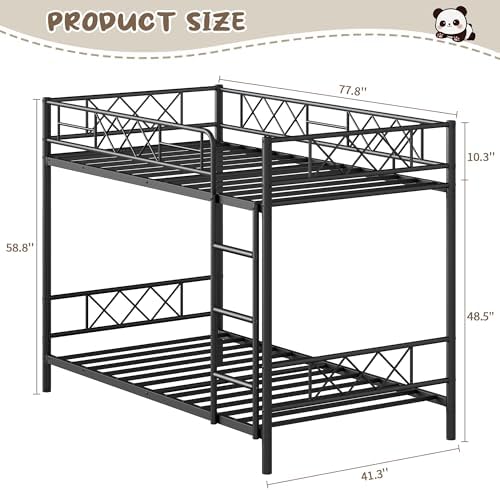 Garvee Bunk Bed Twin Over Twin for Adults & Teens, Heavy Duty 2-Tier Bed with Stairs, Full-Length Guardrail & Metal Slats, No Box Spring Required, Space Saving, Matte Black - Image 2