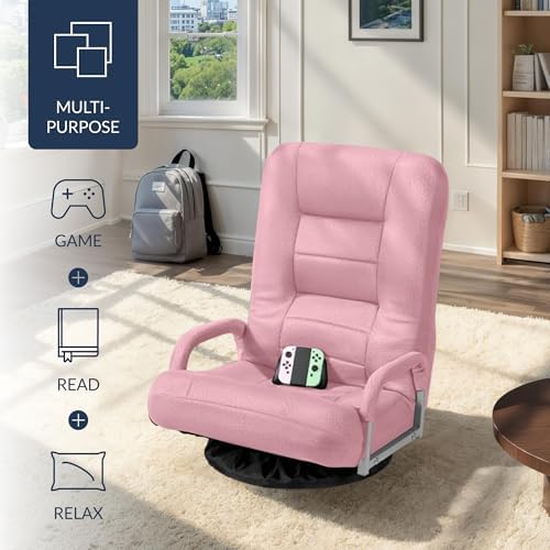 Best Choice Products Swivel Gaming Chair 360 Degree Multipurpose Floor Chair Rocker for TV, Reading, Playing Video Games w/Lumbar Support, Armrest Handles, Adjustable Foldable Backrest - Pink - Image 4