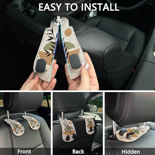 Blusabaca 2PCS Car Seat Headrest Hooks, Purses Bags Holder, Boho Leaves - Image 6