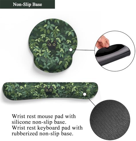 Cute Ergonomic Green Mouse Pad Cat Wrist Support,[ 20% Larger] Wrist Rest Gel Anime Kawaii 3D Green Office Plants Mouse Pads, Keyboards Silicon Wrist Pad,Pain Relief,Game Work Study Home Office. - Image 6