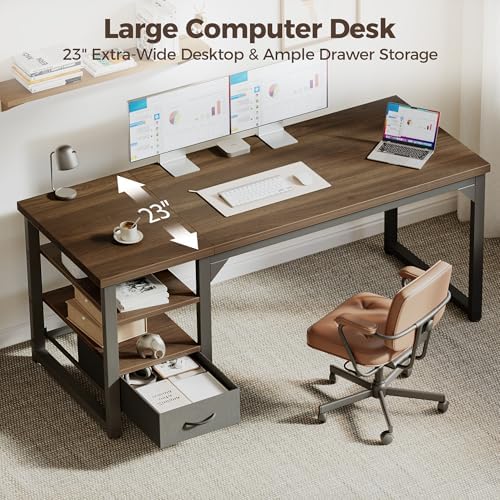 Mericonia 63" Reversible Computer Desk with Drawer, 1" Thick Office Desk - Image 3