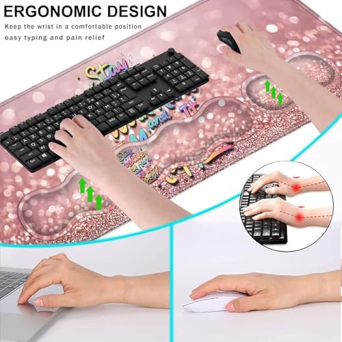 Keyboard Wrist Rest and Mouse Pad with Wrist Support Set Ergonomic Coaster,Memory Foam,Easy Typing Pain Relief,XL Desk Mat 31.5"x 11.8",Stay Positive Work Hard and Make It Happen Inspirational Quotes - Image 6