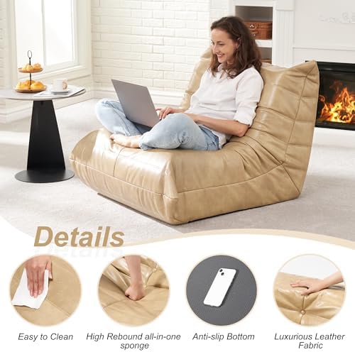 Hobestluk Bean Bag Chair Leather Togo Chair Memory Foam Living Room Adult | Medium Black,Ergonomic Design,Floor Chair,Waterproof,Easy Clean,Anti-slip Bottom,No Assembly Required,For Bedroom Reading - Image 3