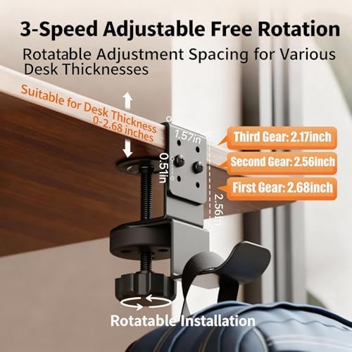 Heavy Duty Desk Hook Clamp(1 PCS), 360° Rotating Backpack Hanger with Height Adjustment, No Drill Headphone Holder, Purse Hook for Table, Bag Hanger, Gifts for Gamers, Office Desk Gaming Accessories - Image 6