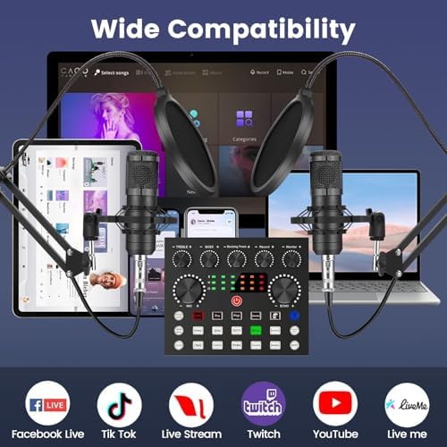 Brvomussy Podcast Equipment Bundle for 2, Audio Interface with Voice Changer Condenser Microphones for Gamer, All-in-One Audio Mixer Perfect for Live Streaming, Singing, YouTube, Gaming - Image 5