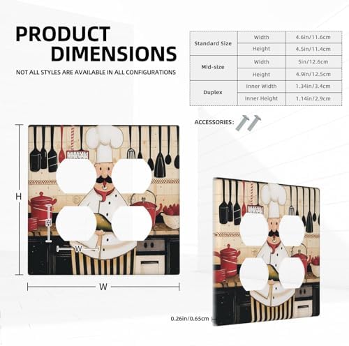 Decorative Switch Plate Covers Cartoon Fat Happy Chef Cook 2-Gang Duplex Light Switch Covers Gfci Wall Plate Electrical Receptacle Switchplate Plug Faceplate for Farmhouse Kitchen Decor - Image 5