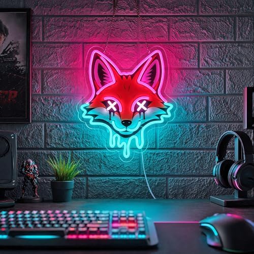 Cyberpunk Fox Neon Sign, Pink & Ice Blue LED Light for Wall Decor - Image 2