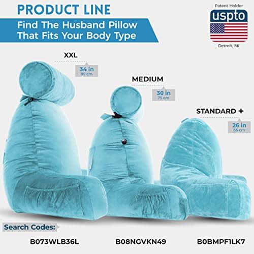 Husband Pillow Medium Reading Pillow with Arms - 23" Backrest for Sitting Up in Bed - Firm Support Bed Rest Pillow for Adults, Neck Roll, Removable Cover - TV, Reading, Lounging - Carolina Blue - Image 3