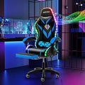 LED Gaming Chair with Speakers RGB Lights Massage Computer Chairs-Blue | Bluetooth Game Chairs for Adults;Ergonomic High Back Video Game Chair; Reclining Gamer Chair with Footrest Lumbar Support by HOFFREEOfficial