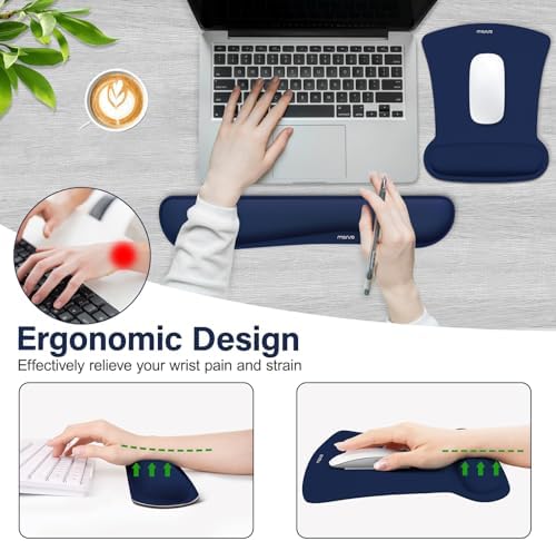 MOSISO Wrist Rest Support for Mouse Pad & Keyboard Set, Navy Blue - Image 3