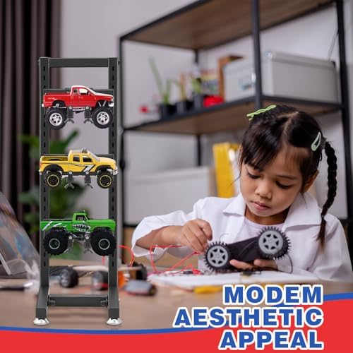 AceOrbit Rc Car Stand 5 Layer Adjustable Wall Mount Car Display Rack with Screws Crawler 8" x 9" x 24" Storage System for 1/10 1/12 1/18 1/24 1/32 Multiple Scale Cars/Trucks Stand Shelf(Black) - Image 2