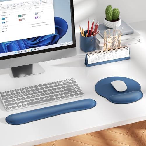 KTRIO Keyboard Wrist Rest & Mouse Pad with Wrist Rest, Navy Blue | Memory Foam Wrist Support, Ergonomic Design, Non-Slip Base, Office and Home Use - Image 6