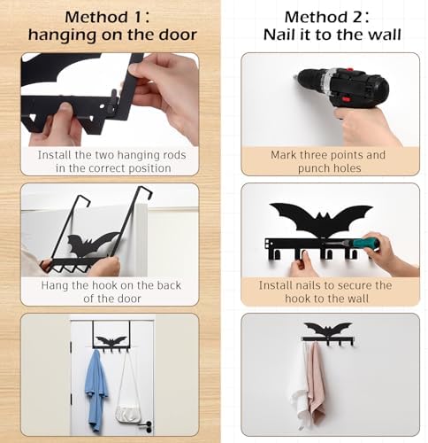 Reallnaive Halloween Bathroom Decor Gothic Bat Over The Door Hooks - Image 3