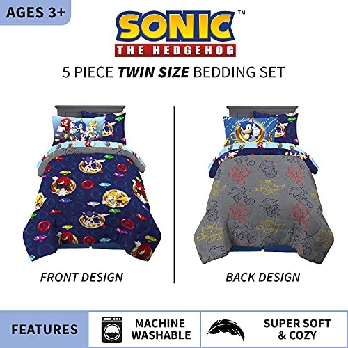 Franco Kids Bedding Super Soft Comforter and Sheet Set with Sham, 5 Piece Twin Size, Sonic The Hedgehog, Anime - Image 3
