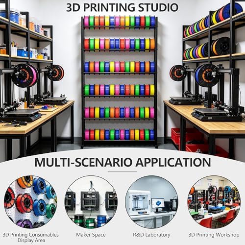 Piskyet 7-Tier Heavy Duty 3D Printer Filament Storage Rack, Large Capacity Spool Holder Shelves for 3D Printing Filaments, Perfect for Home Studio, Office, Workshop & 3D Printing Business (Shelf Only) - Image 7