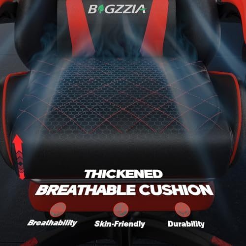 Bigzzia Ergonomic Gaming Chair with Footrest & Breathable PU Leather, Red - Image 5