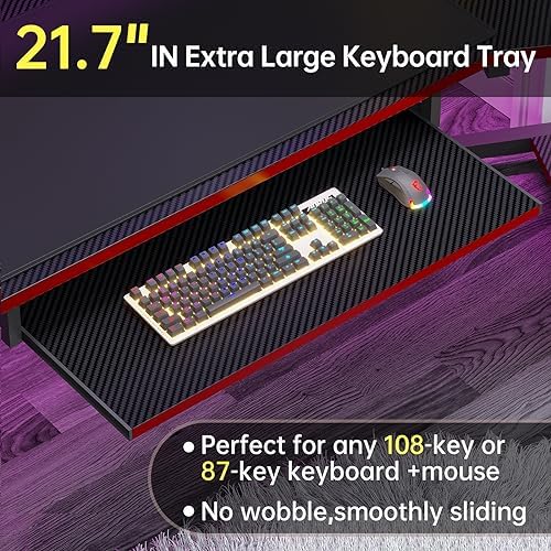 SEDETA 79" Gaming Desk with Fabric Drawers Storage, LED Light & Power Strip - Image 5