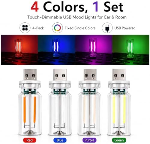 4PCS Dimmable USB Touch Control Led Night Lights, Glass Plug in USB Light Bulbs, Cute Interior Car Lights, Retro Led Ambient Lighting, Small Mood Lamp for Bedroom, Hallway, Nursery, Camping - Image 5